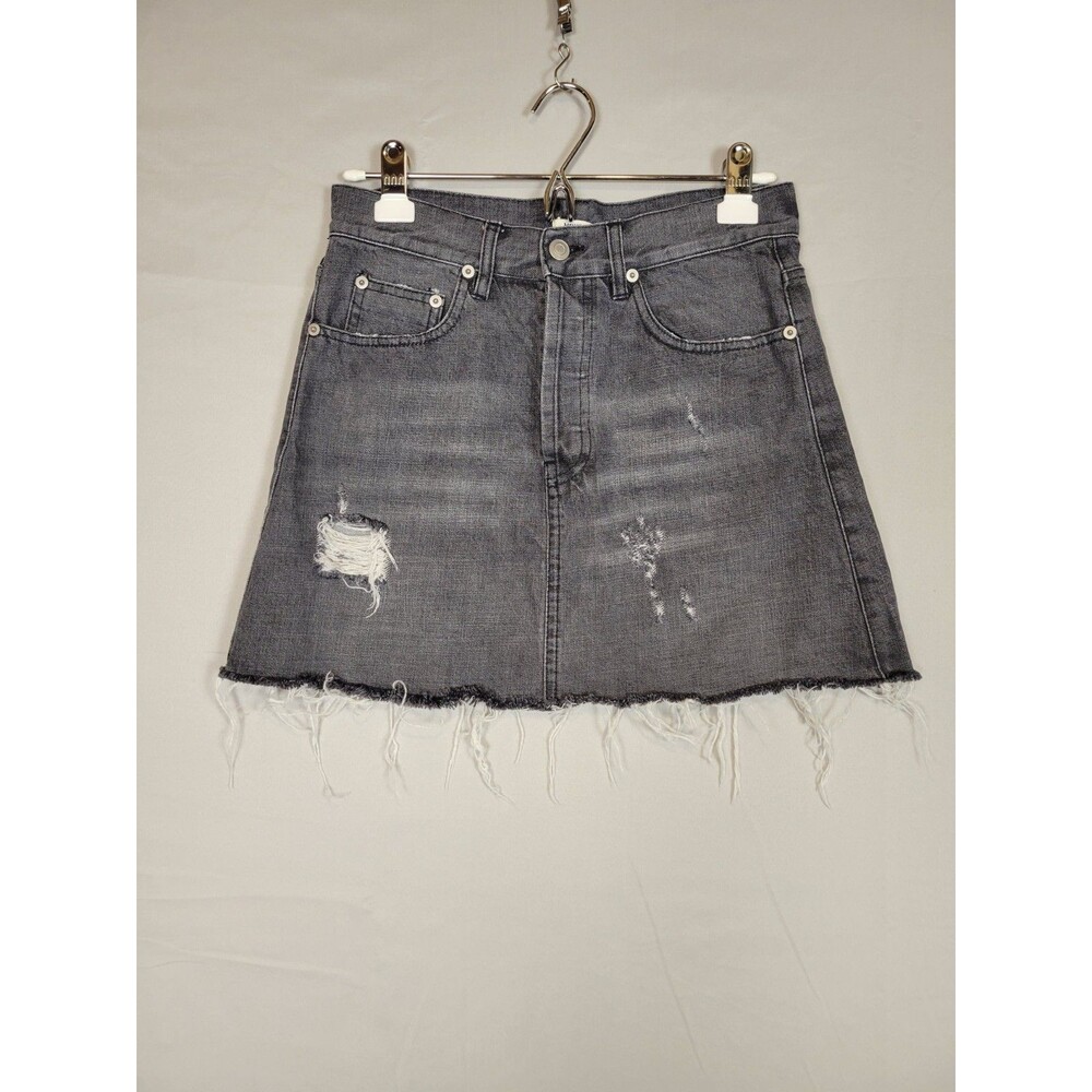 Brandy Melville Distressed Black Wash Denim Cutoff Mini Skirt Womens Small 28"